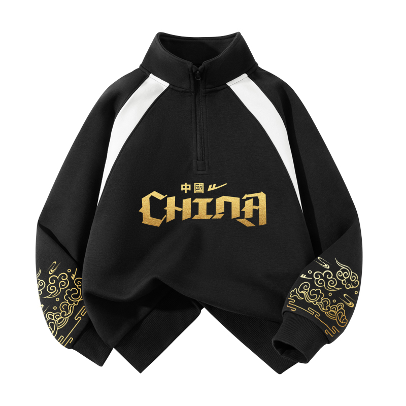 

Детский свитшот с полуоткрытым воротником Moderate WARRIOR, черный золото-stamped china+h right sleeve pattern золото-stamped k+h left sleeve pattern золото-stamped k