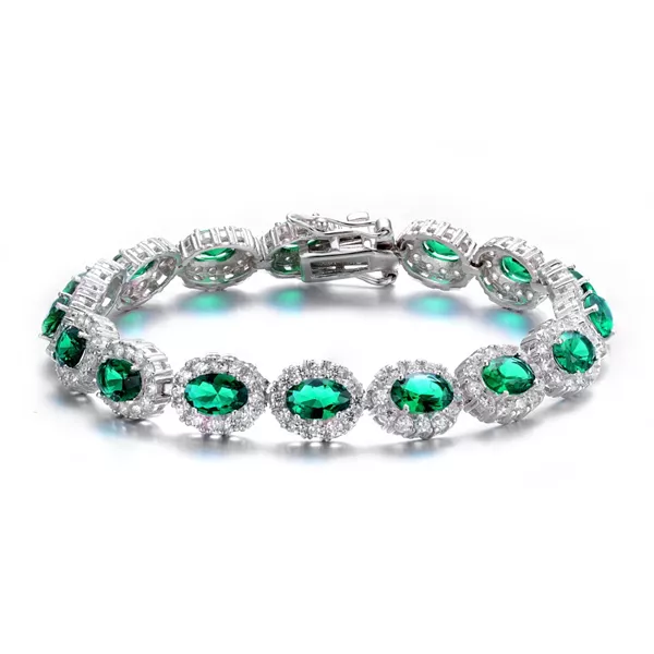 

Стильный теннисный браслет из стерлингового серебра с овальными цветными кубическими цирконами Genevive, green