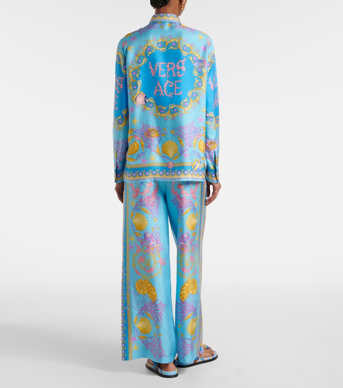 Шёлковая рубашка в стиле барокко для подводного плавания Versace, Azur+Multicolor — фото 3