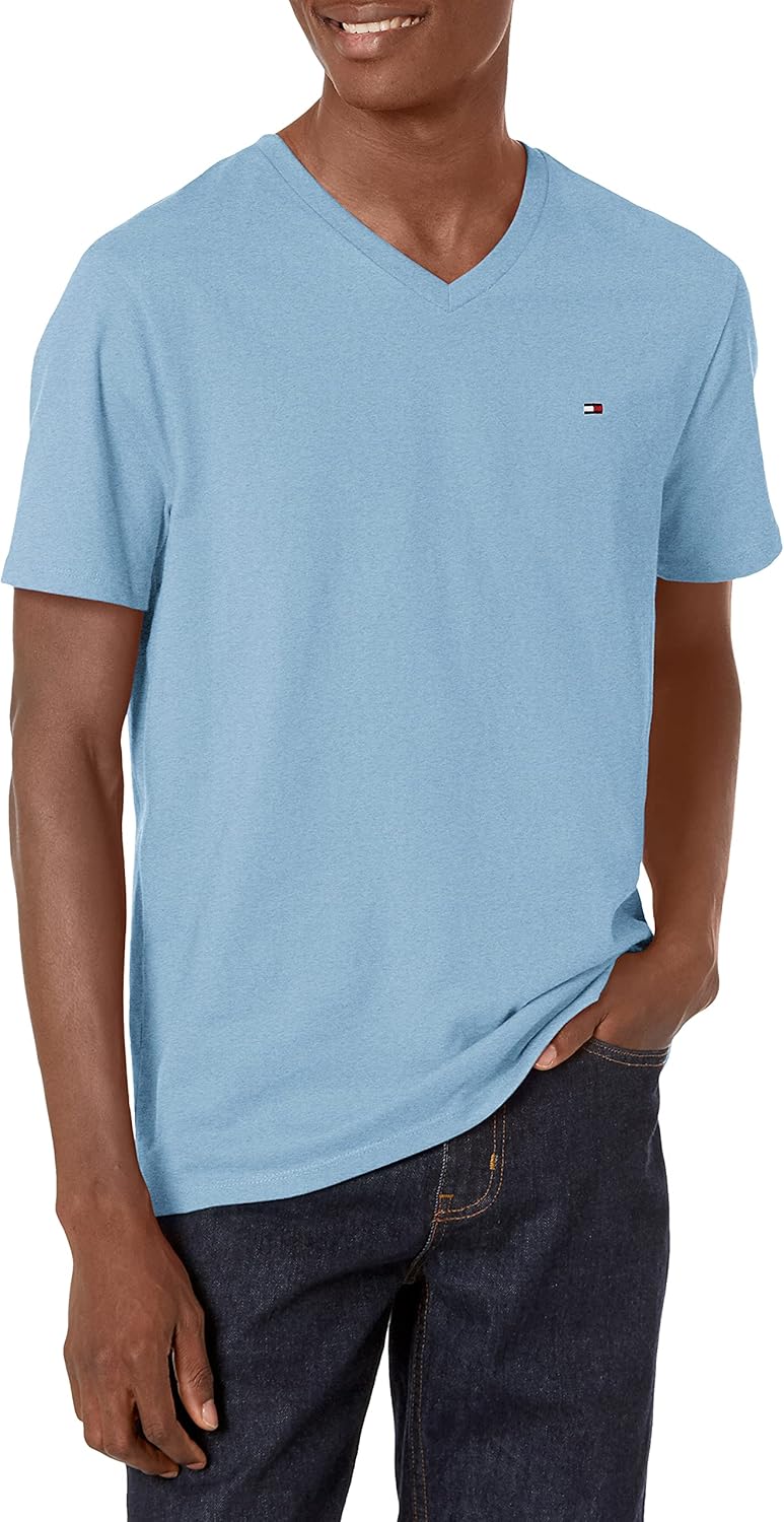 

Мужская футболка с V-образным вырезом и флагом Tommy Hilfiger, Light Blue Heather, Синий, Мужская футболка с V-образным вырезом и флагом Tommy Hilfiger, Light Blue Heather