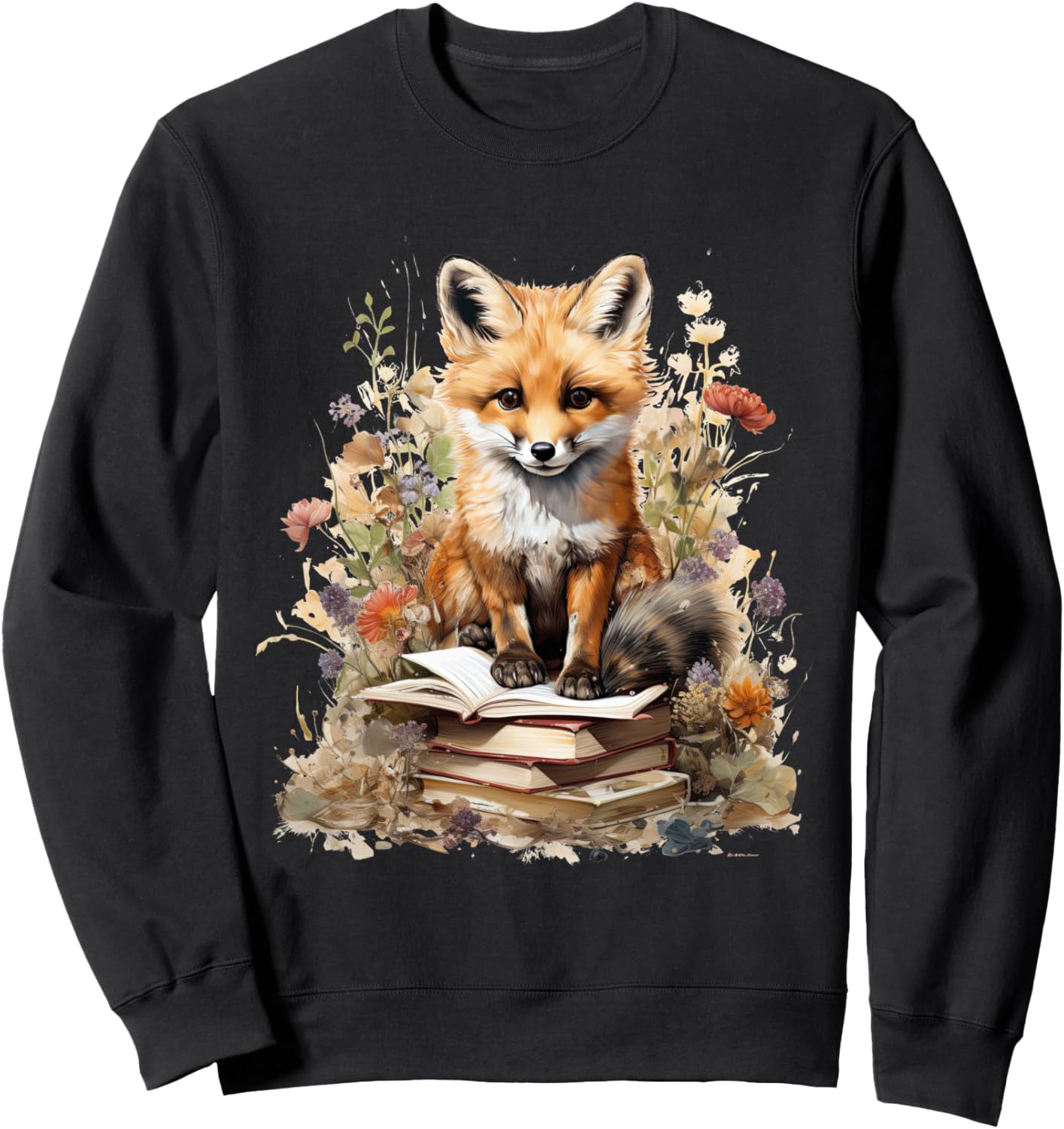 

Толстовка в стиле коттеджкор с цветочным рисунком, лисой и милым гобликом Cottagecore Goblincore And Fairycore Stuff, черный