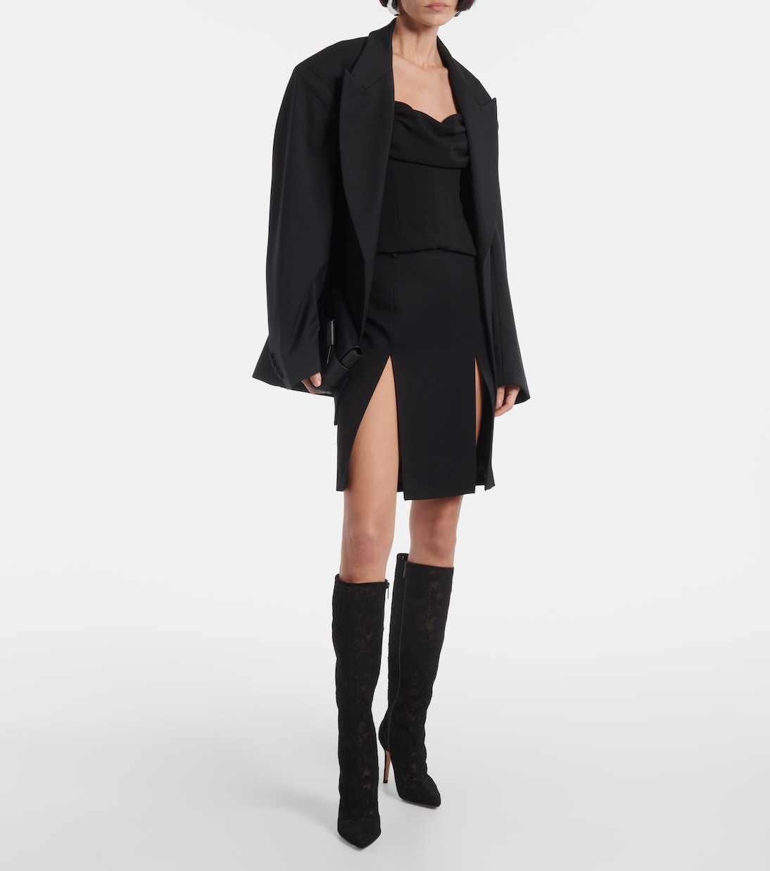 Сапоги Claudia 85 со шнуровкой до колена Gianvito Rossi, Black+Black+Black — фото 3