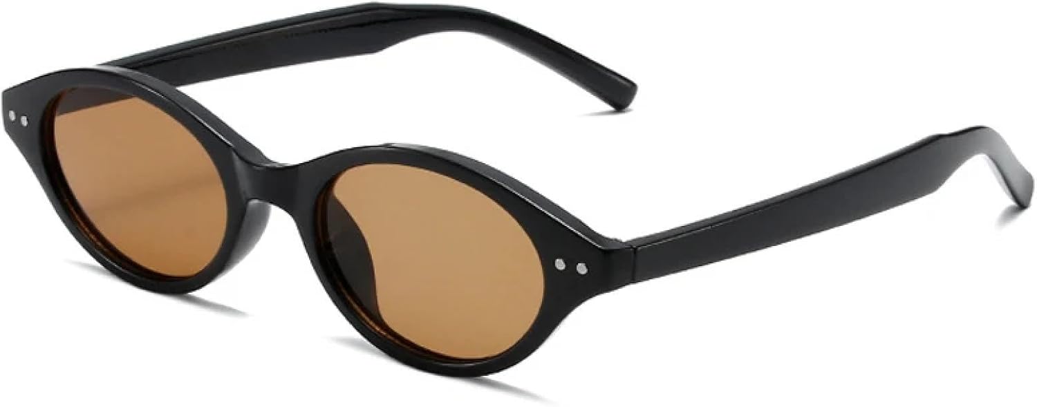 

Женские солнцезащитные очки овальной формы в стиле ретро, ​​конфетные оттенки, защита от УФ-излучения UV400; мужские солнцезащитные очки с заклепками в трендовом стиле TVTBBVV, Black Tea