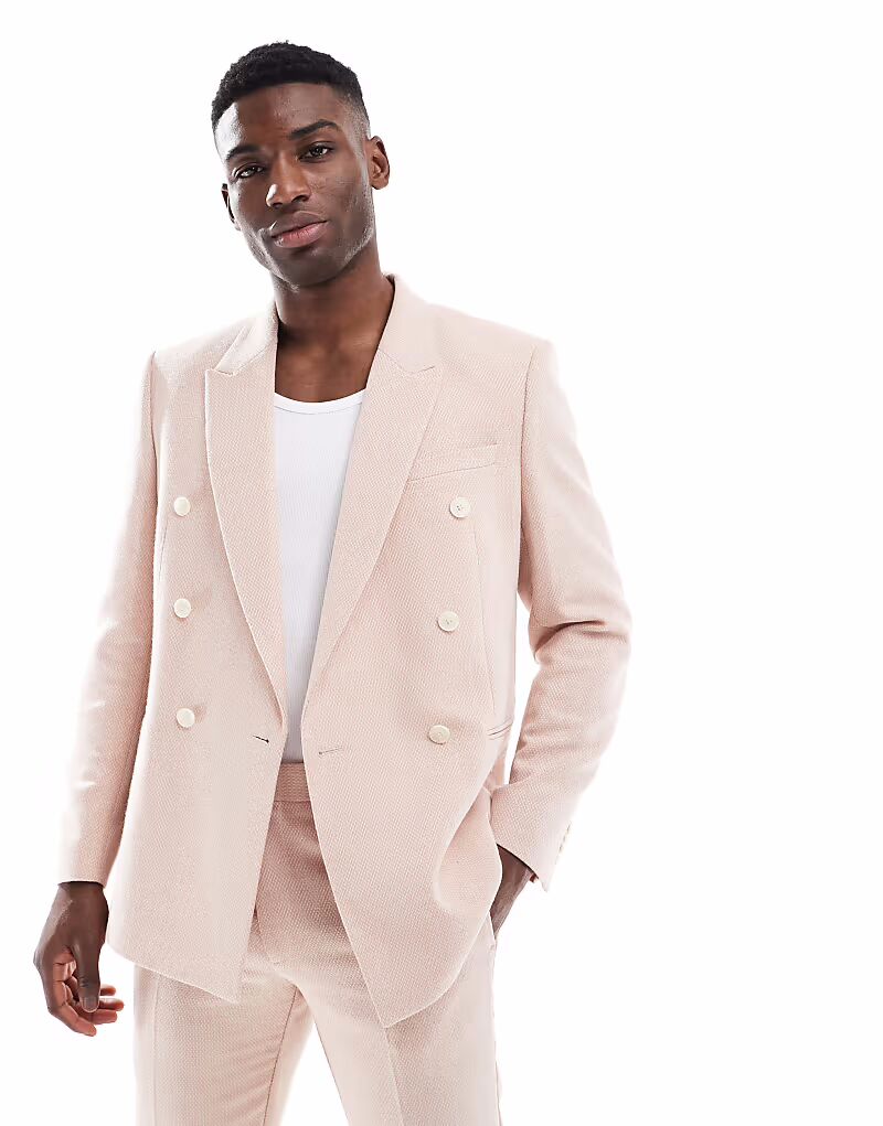 

Двубортный пиджак из шерсти светло-розового цвета Asos Design