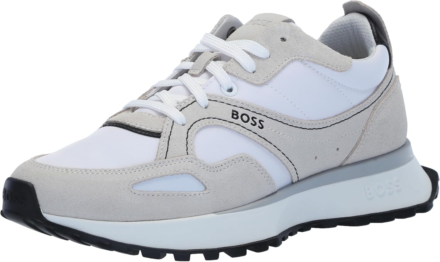 

BOSS мужские кроссовки спортивного стиля с боковым логотипом из замши и нейлона, Sandy Cream