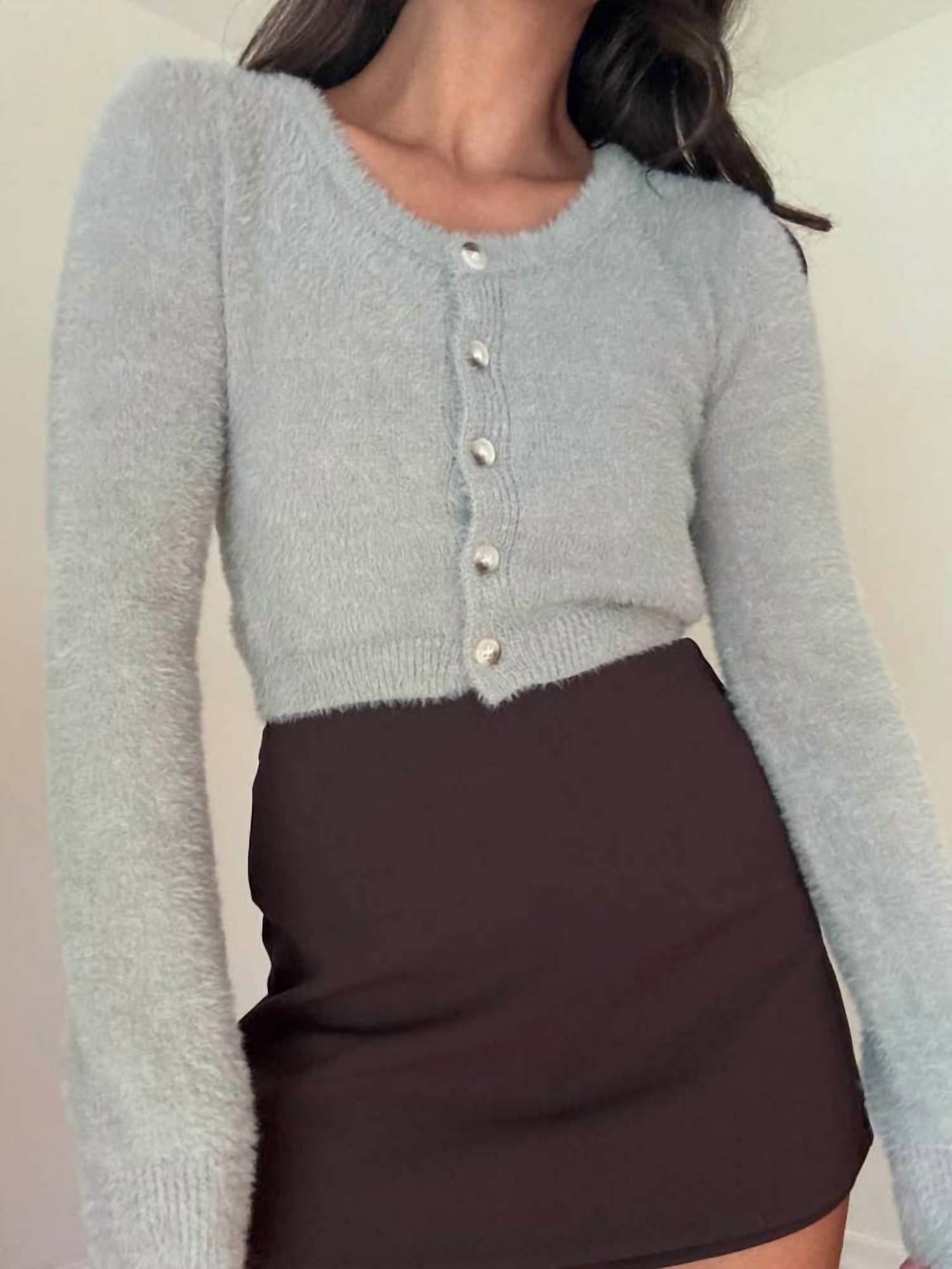 

SALTY Вязаный кардиган с вырезом-лодочкой, серый