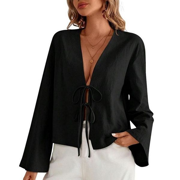 

Женская блузка с бантом и кружевной шнуровкой Yesfashion, Black