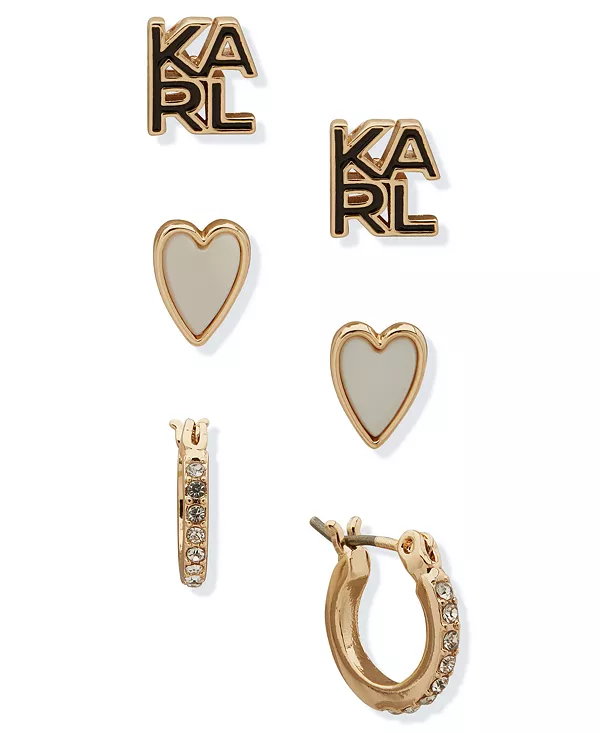 

Комплект из 3 серег золотистого оттенка с паве Karl Lagerfeld Paris, gold