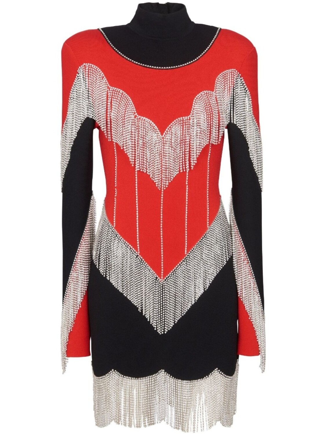 

Balmain платье с бахромой и высоким воротником, черный