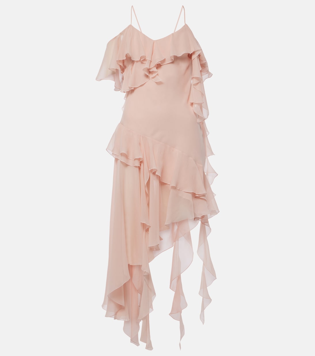 

Мини-платье из шелкового жоржета с оборками Blumarine, серебряный