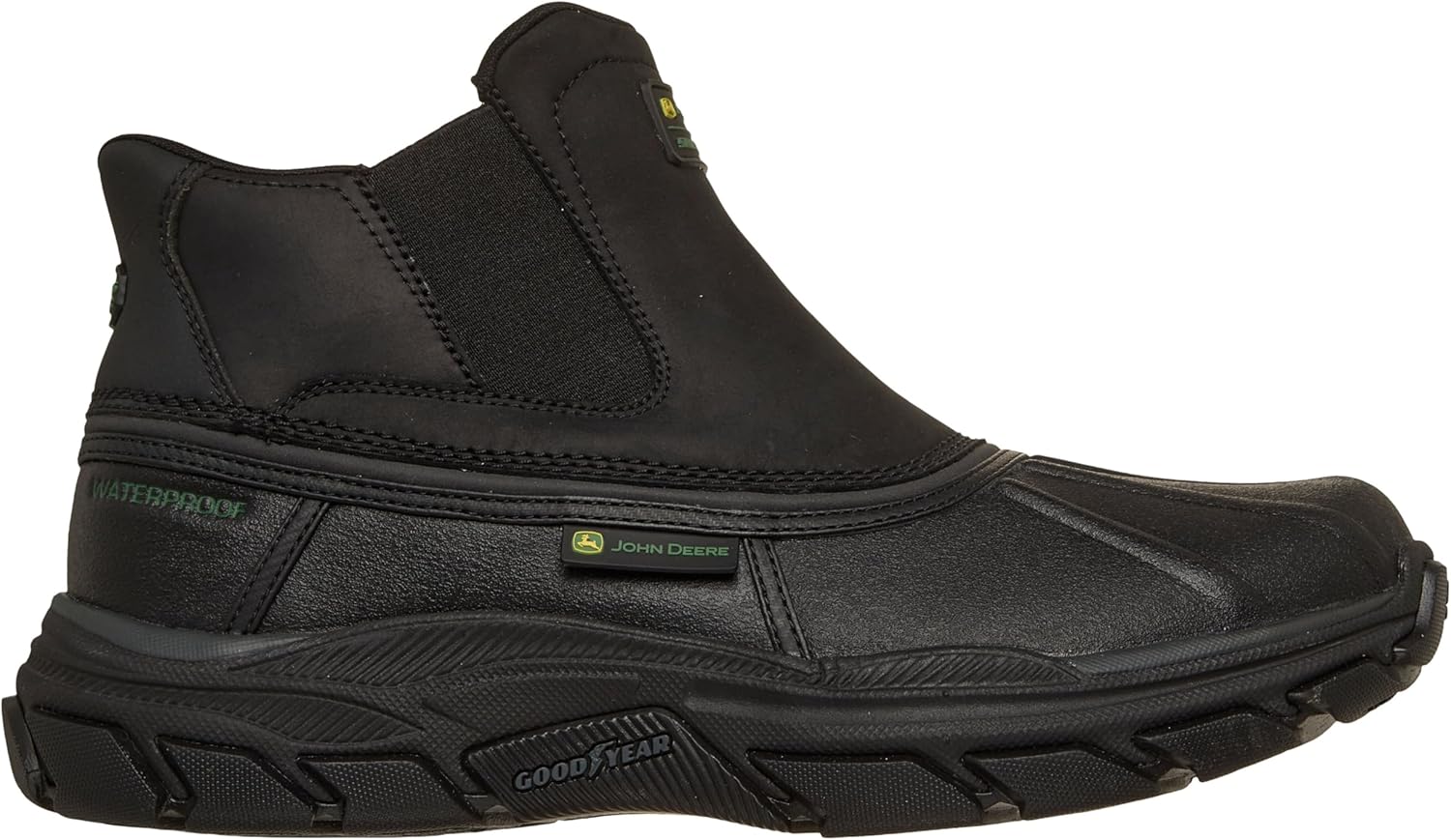 Мужские ботинки Skechers John Deere слипоны средней посадки водонепроницаемые Chelsea Duckboot с резиновой подошвой Goodyear, черный — фото 2