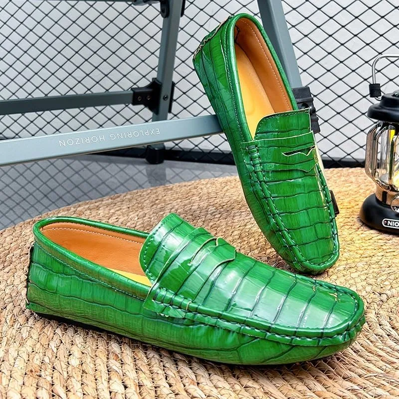 Лоферы мужские, кожаный верх, пенни-лоферы, зеленый PUGHGAETZF — фото 4