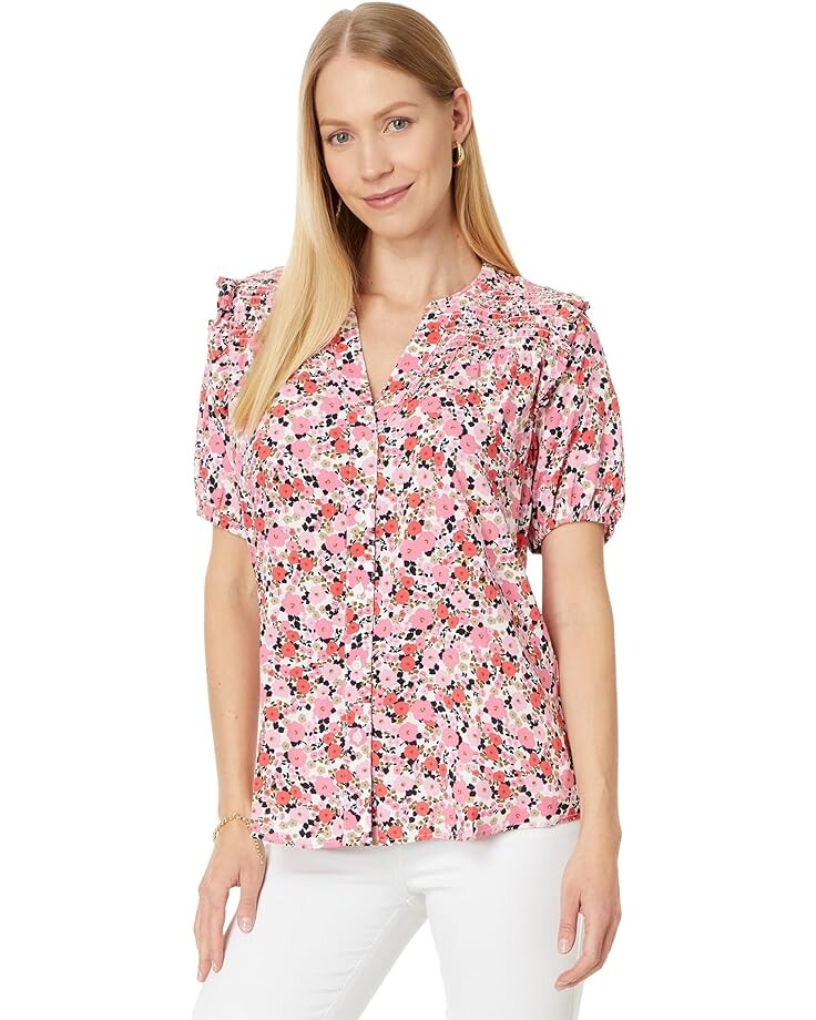 

Топ Tommy Hilfiger Ditsy Floral Smocked Yoke, цвет Ivory/Peony