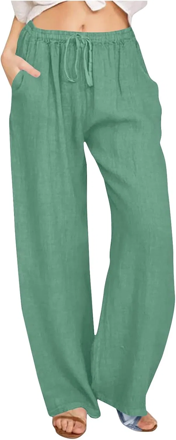 Брюки повседневные со шнурком, из льна, Mint Green