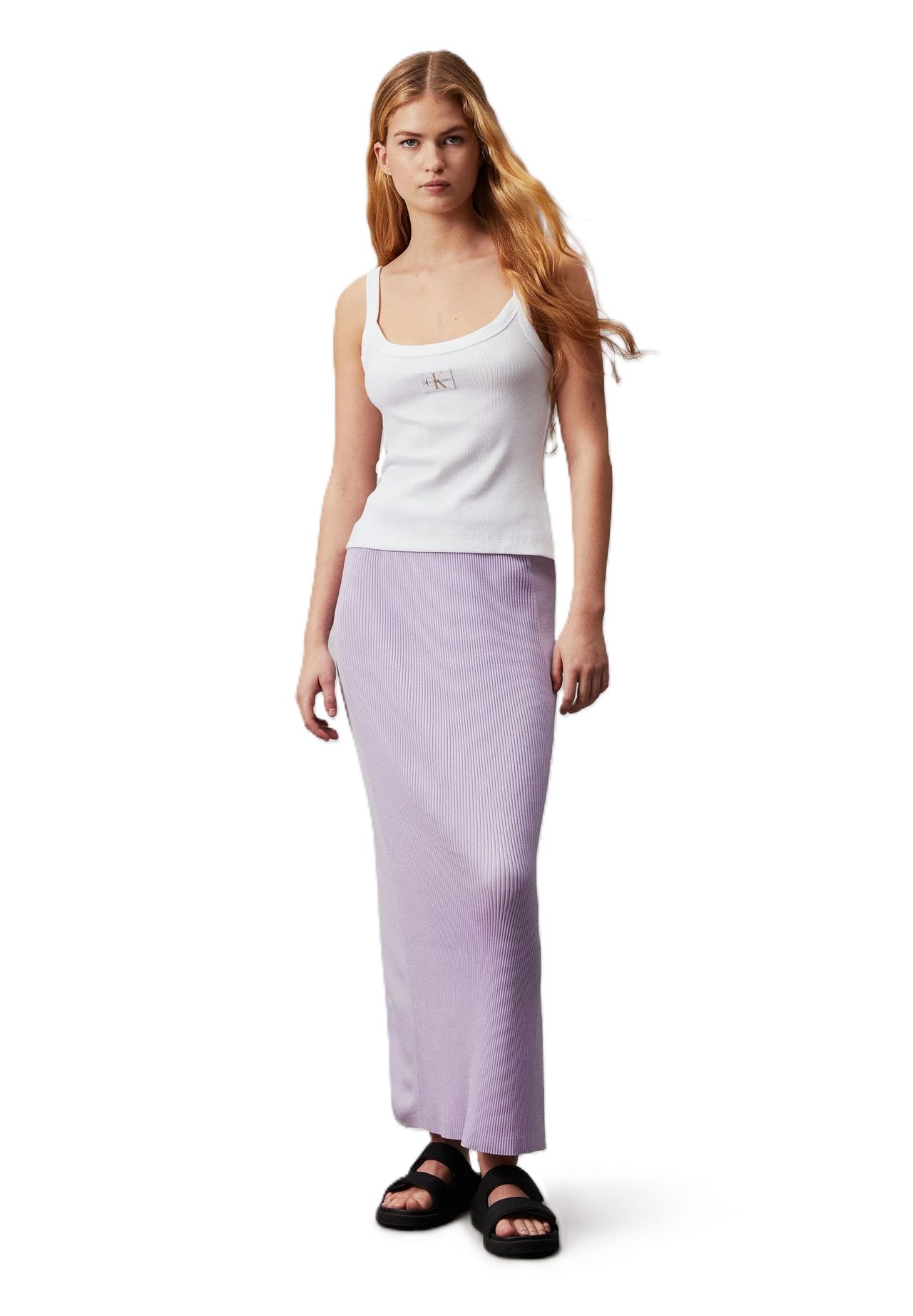 

Юбка-карандаш в рубчик с нашивкой-логотипом для женщин Calvin Klein Jeans, цвет Vfr Purple