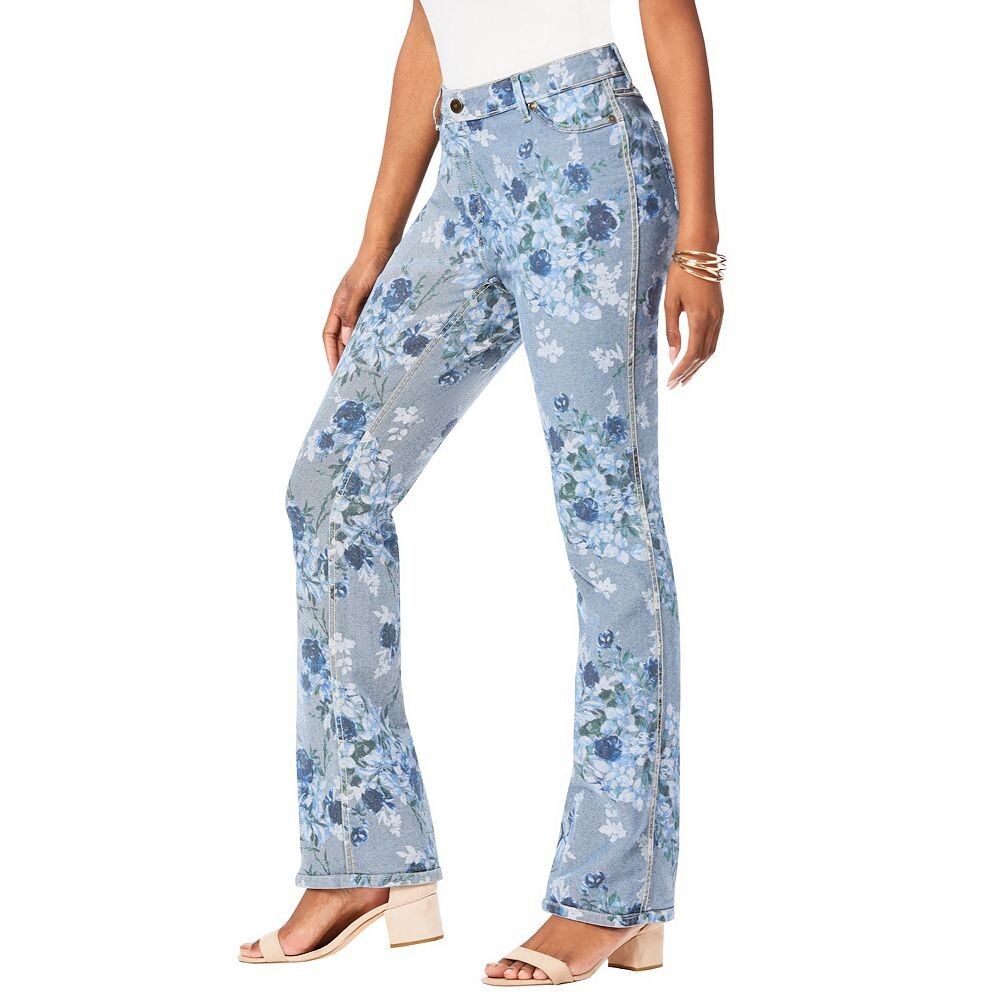 

Женские двусторонние джинсы Bootcut с принтом больших размеров Roaman's, цвет Blue Blooming Rose