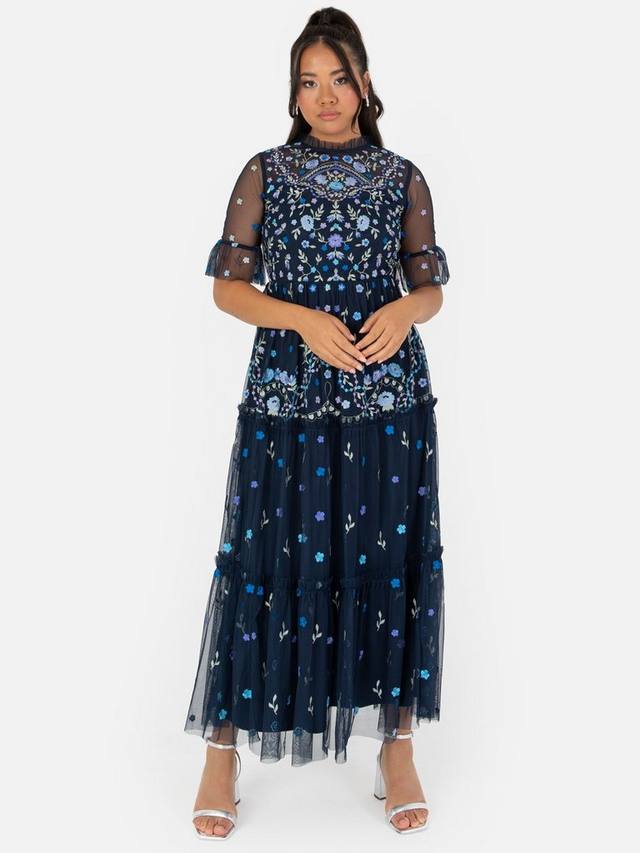 

Вышитое платье миди с короткими рукавами Maya Deluxe, Navy