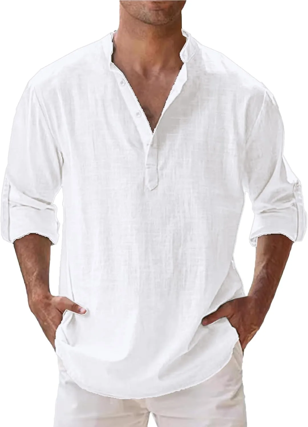 

Льняная рубашка для мужчин летняя пляжная с V-образным вырезом YSERB