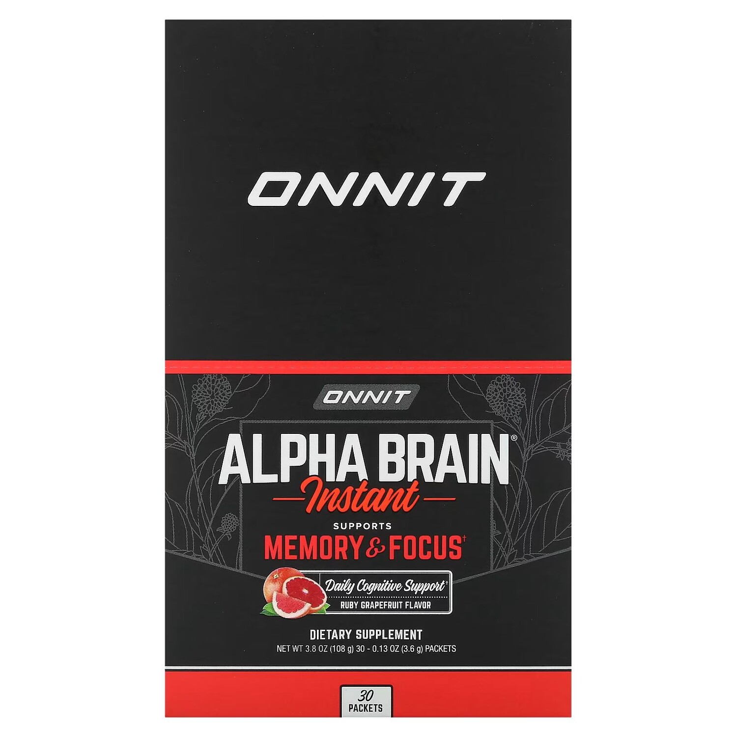 

Alpha Brain Instant, Память и концентрация, рубиновый грейпфрут, 30 пакетов по 0,13 унции (3,6 г) каждый Onnit