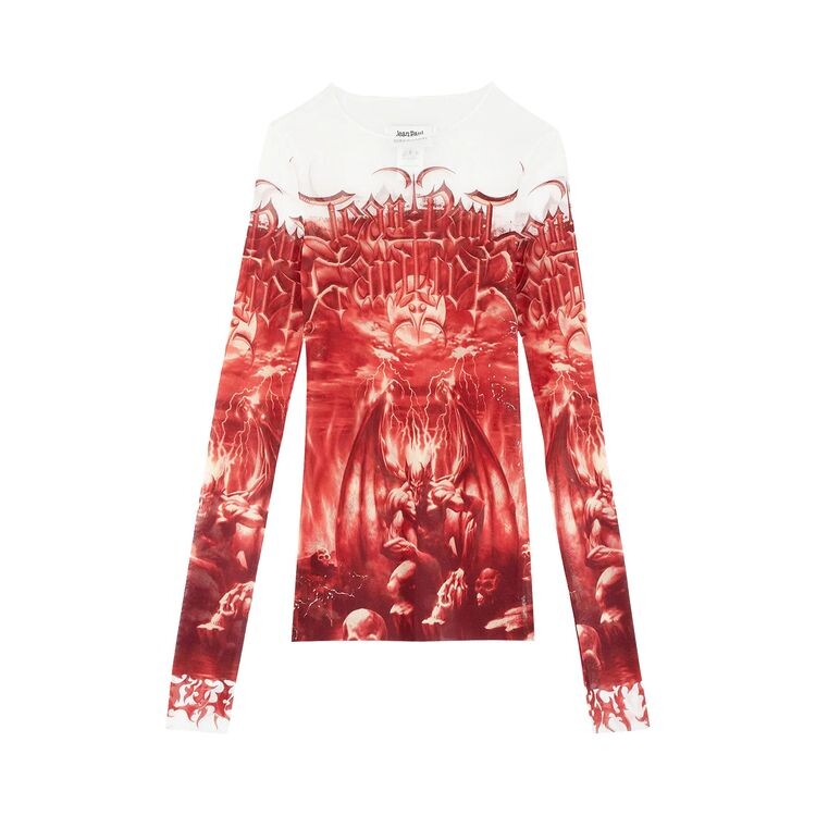 

Топ Jean Paul Gaultier Mesh Long-Sleeve Printed Diablo Top White/Red, белый
