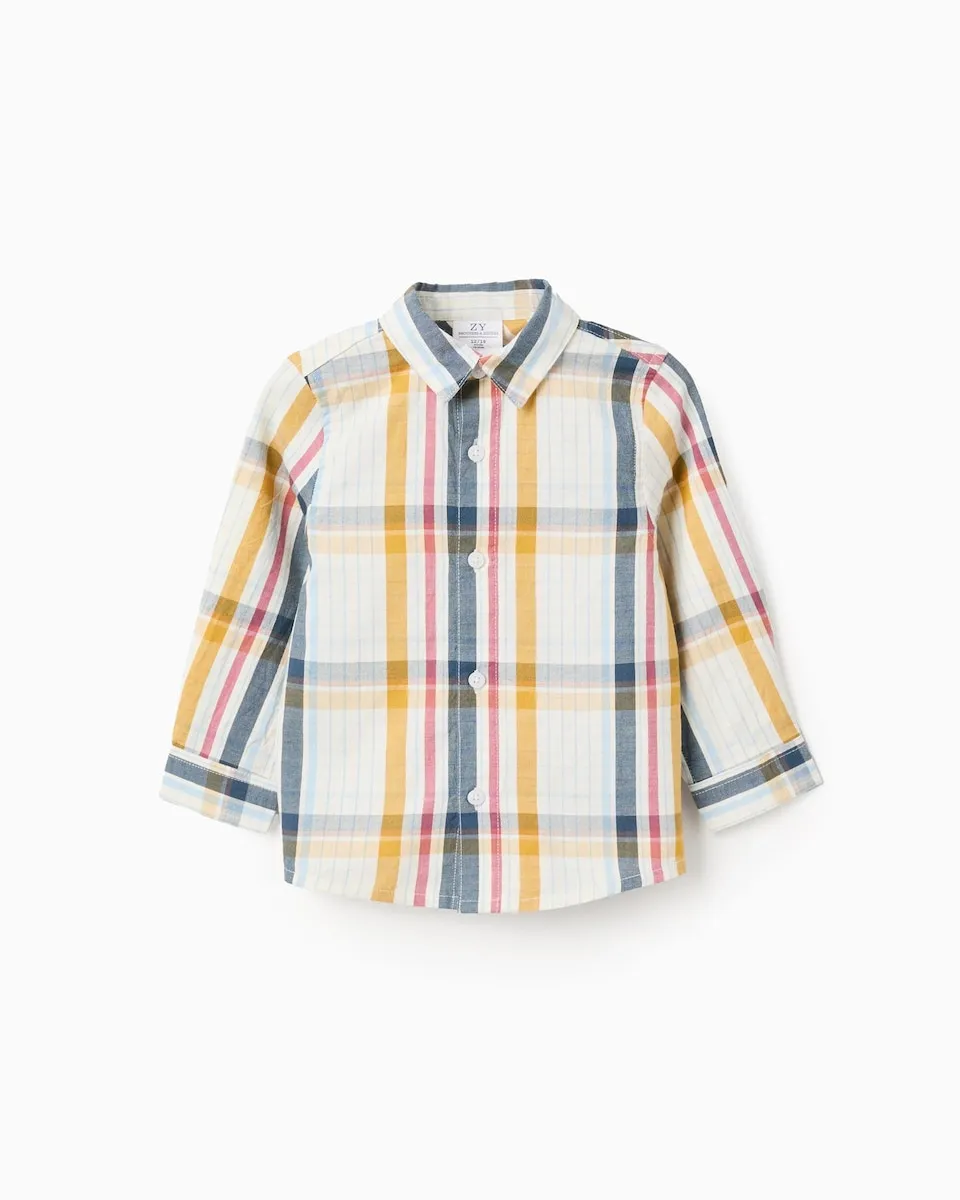 

Рубашка для маленького мальчика, 100% хлопок, в клетку Zippy, белый/желтый