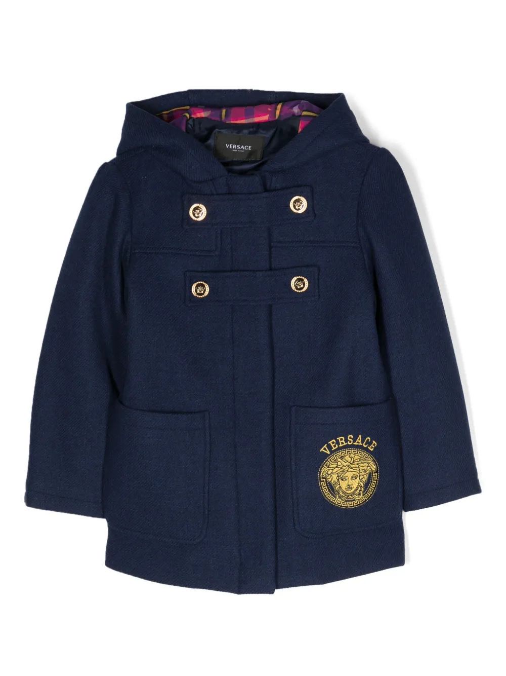 

Пальто с капюшоном и вышивкой Medusa Versace Kids, синий