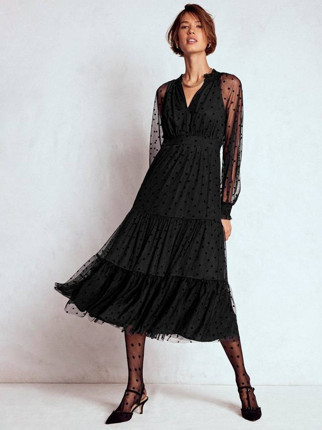 

Платье Lucille Tulle с длинными рукавами миди Boden, Black