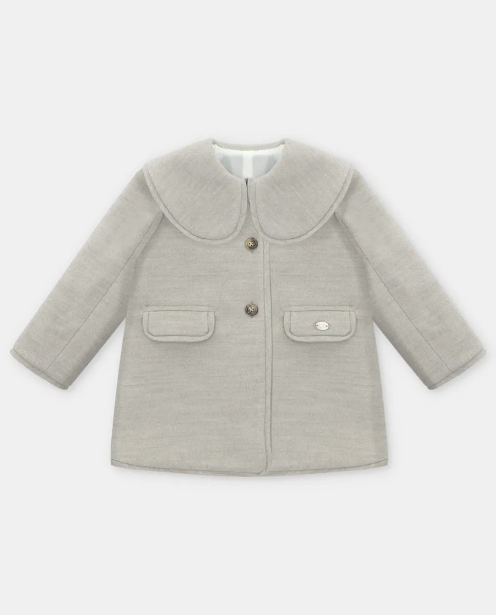 

Детское пальто из сукна с воротником-беберола цвета камня Martín Aranda