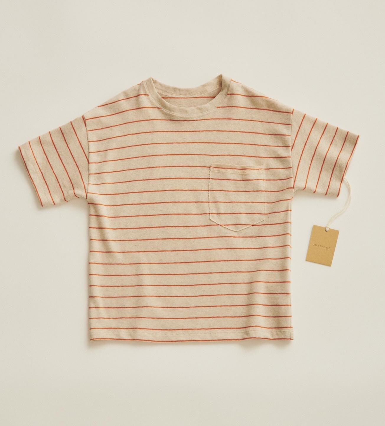 

Футболка Zara Timelesz Striped Linen Blend, светло-коричневый