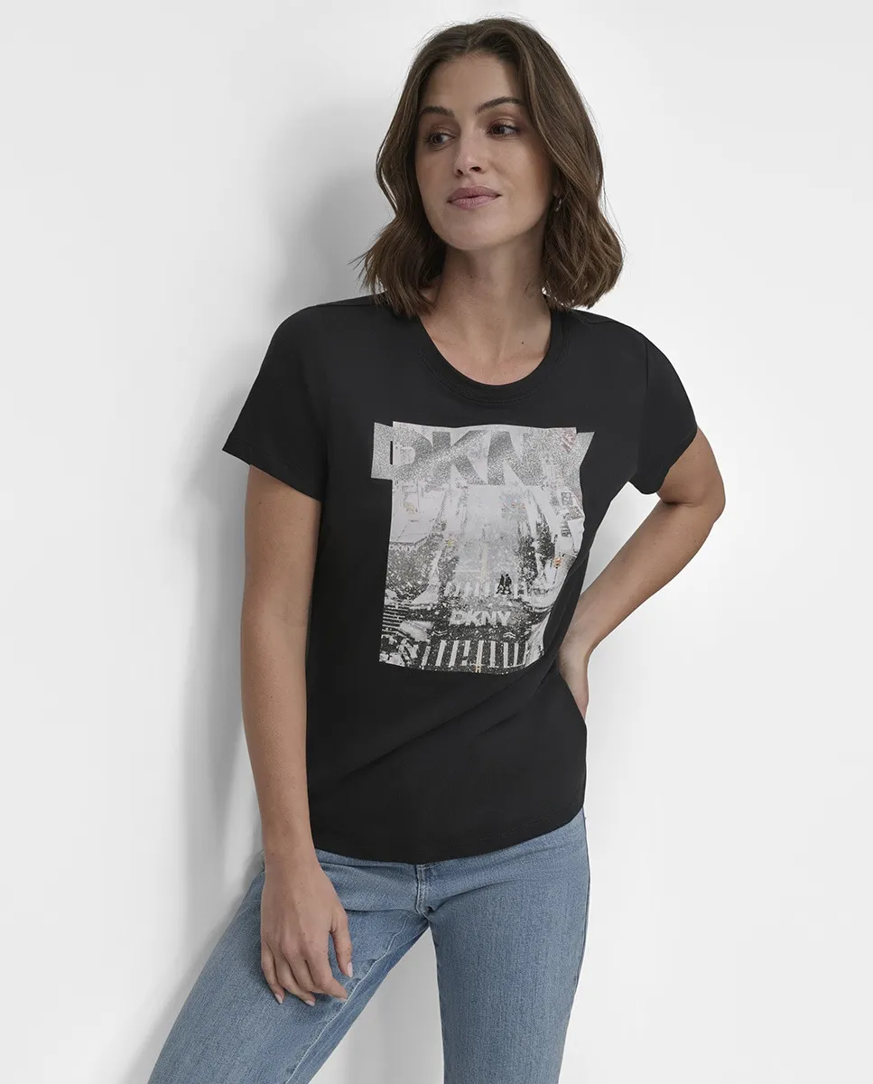 

Женская футболка с круглым вырезом и логотипом Dkny Jeans, черный