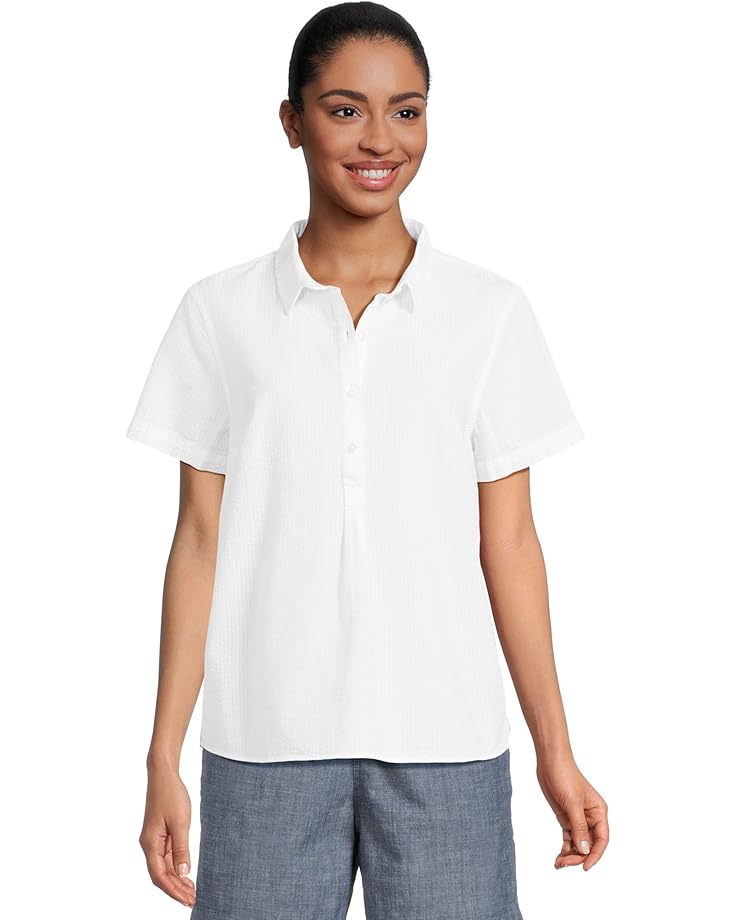 

Рубашка L.L.Bean Vacationland Short-Sleeve Popover Stripe Seersucker Shirt, белый