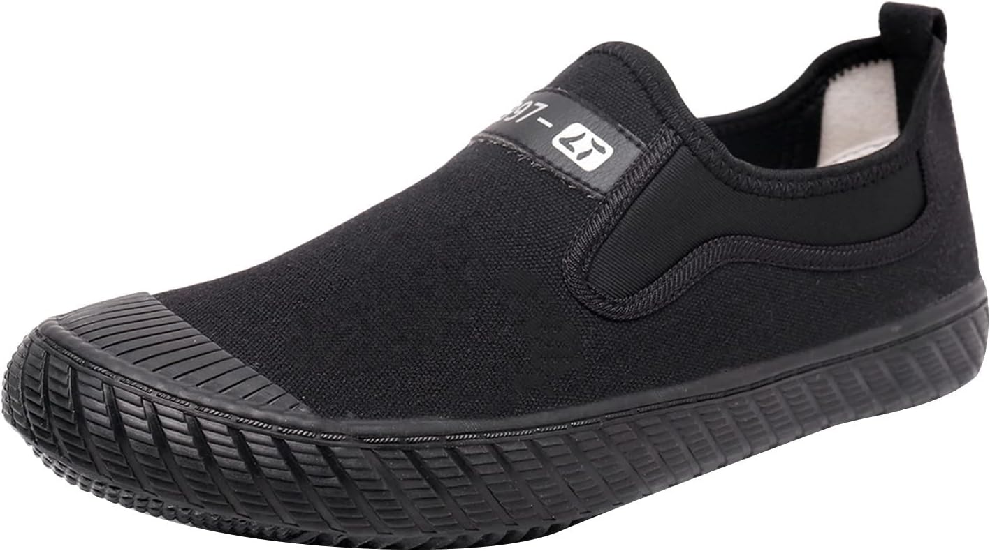 

Мужская обувь дышащая из холста, мужские осенние туфли с резиновой подошвой, высокие кроссовки, рабочая обувь, носки-невидимки для мужчин Generic, черный