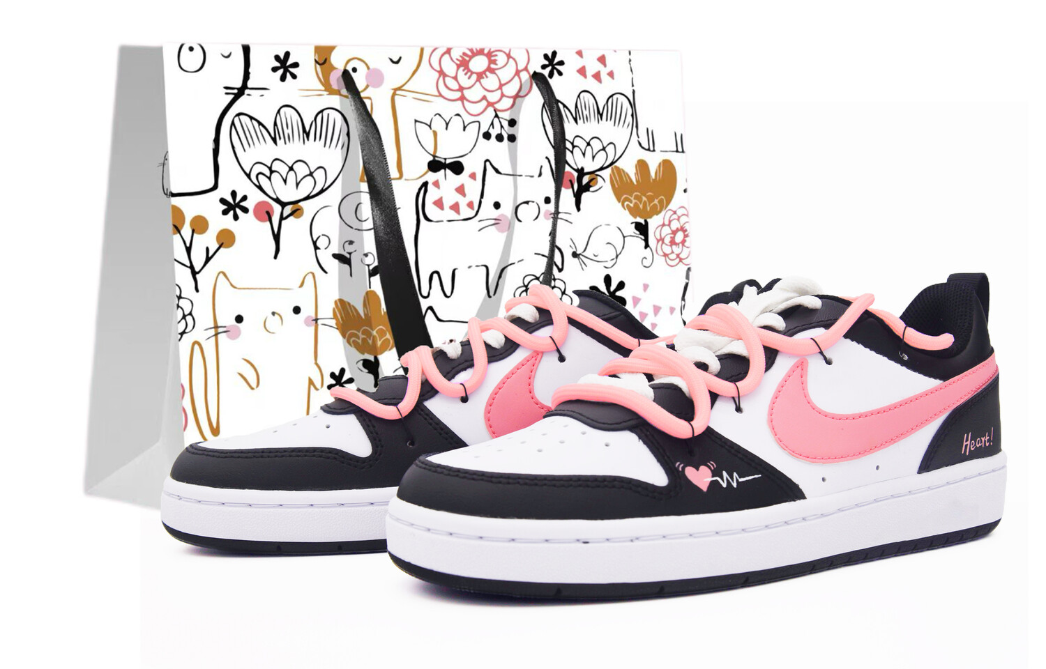 

Кроссовки Nike Court Borough Skateboarding Shoes Women's Low-top Black/white/pink, розовый