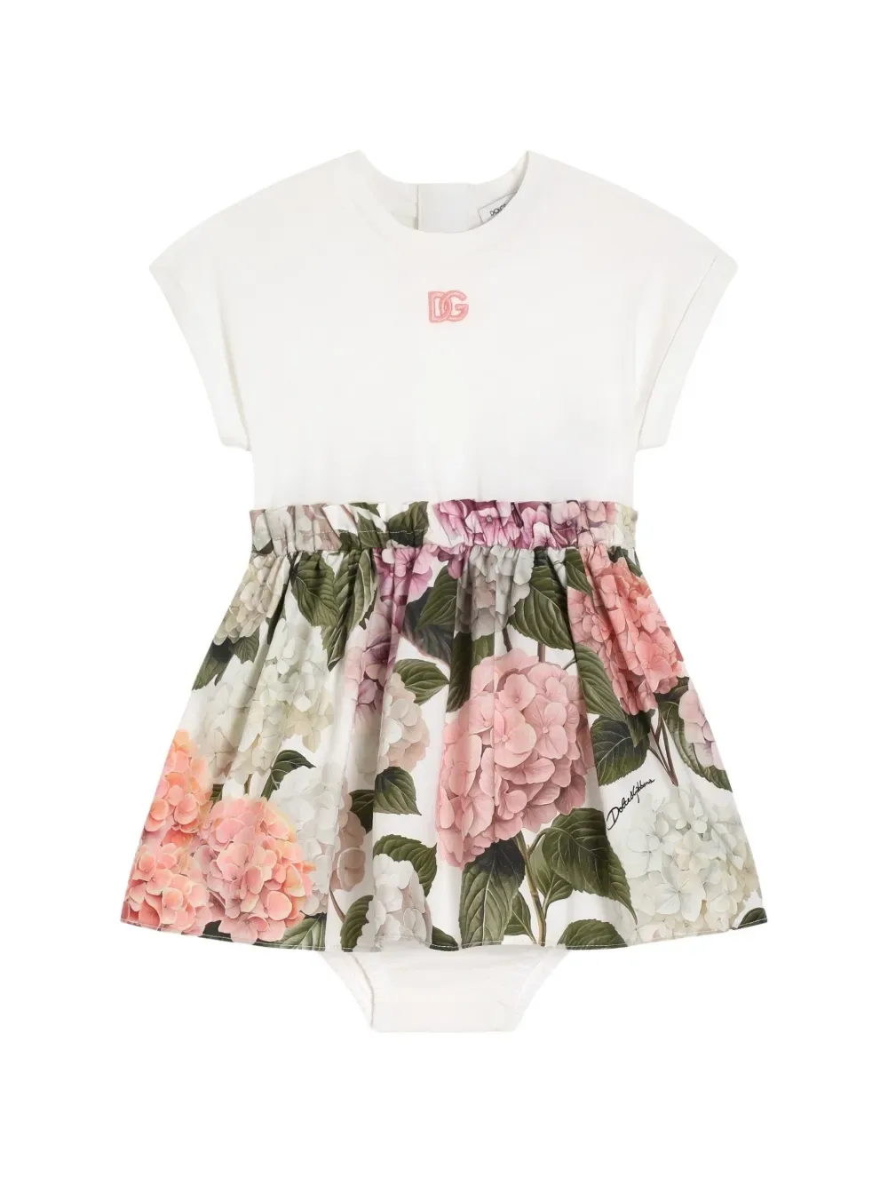 Поплиновое платье с принтом Hydrangea Dolce & Gabbana Kids, белый