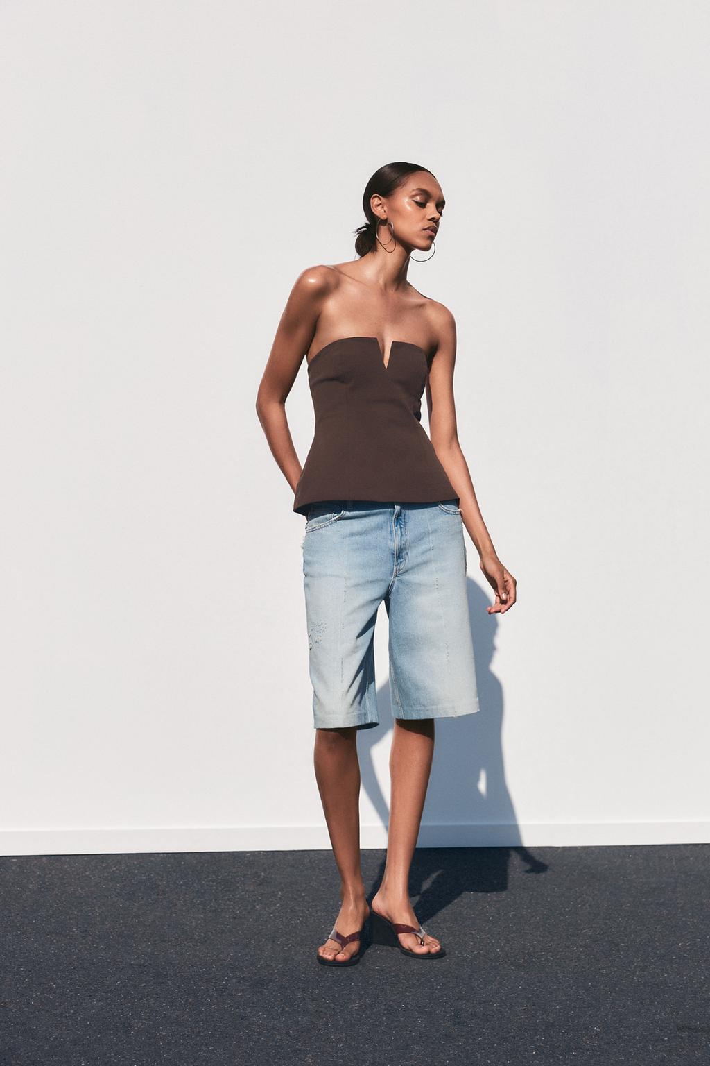 

Топ без бретелек ZARA, коричневый