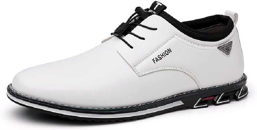 

Мужская повседневная кожаная бизнес-офисная лоферы Удобная мода Шнуровка Формальные плоские туфли Asifn, белый