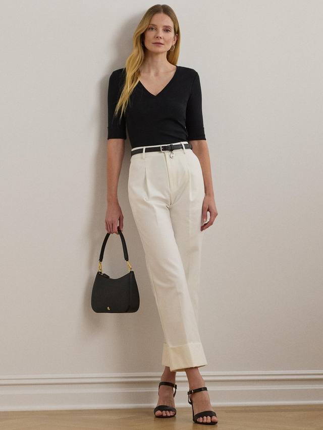 

Топ с короткими рукавами и V-образным вырезом Lauren Judy из стрейч-хлопка Ralph Lauren, Black