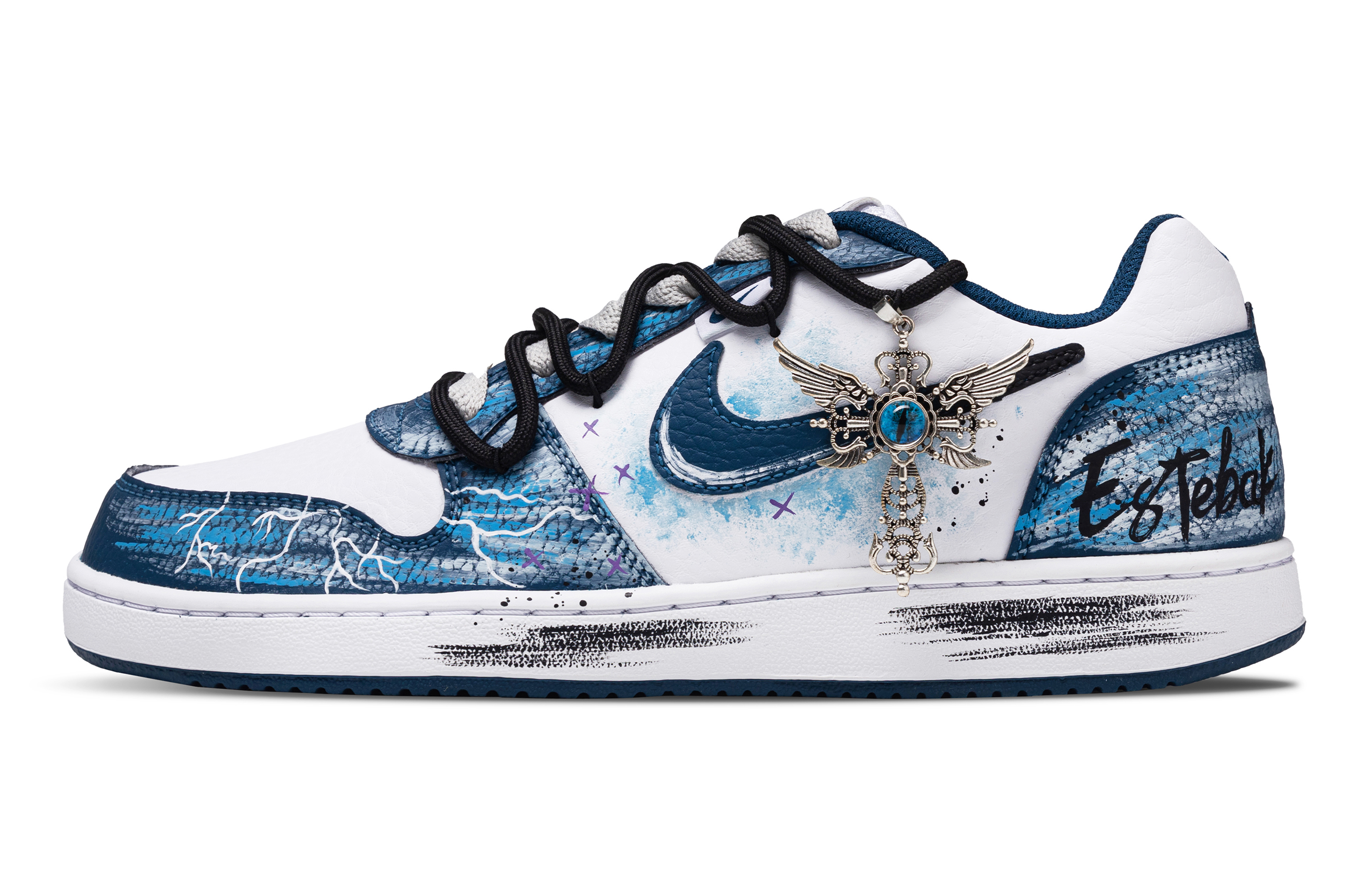 

Nike Низкие износостойкие кроссовки для скейтбординга EBERNON Exotic Knight, мужские, белые, синие