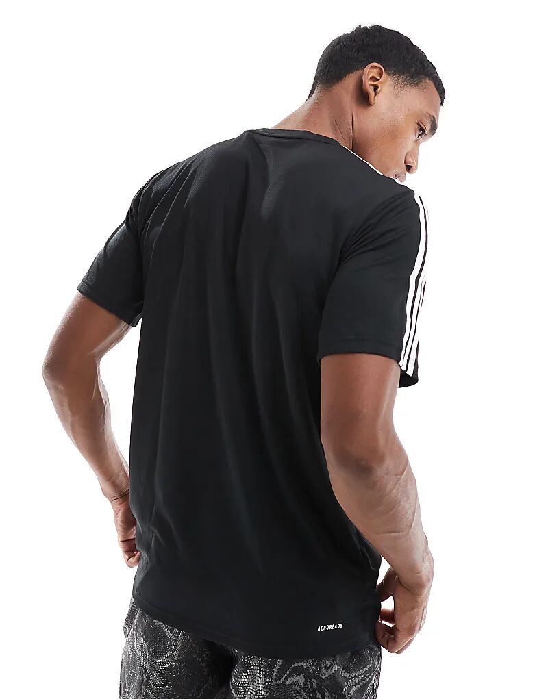 Футболка adidas Training Essential 3 Stripe черного цвета adidas performance — фото 3