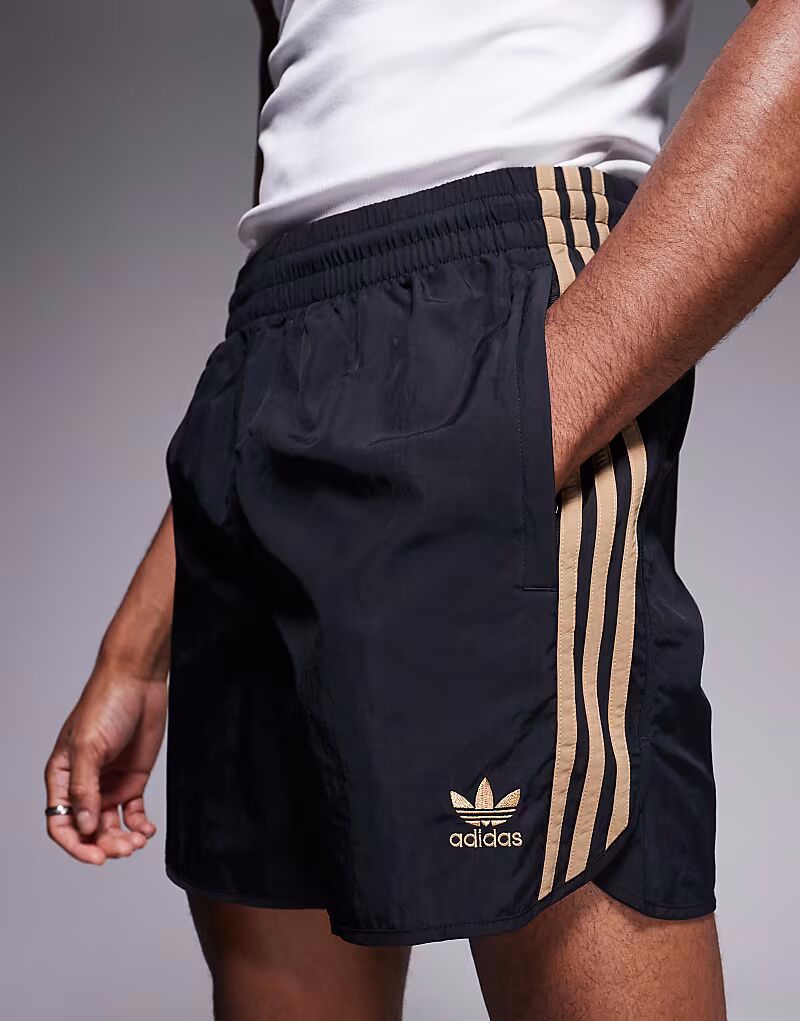 Adidas Originals - Adicolor - Шорты Sprinter черного и бежевого цветов — фото 3