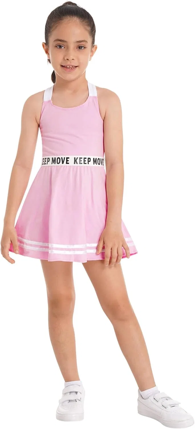 Детский спортивный комплект из платья и шорт Sleeveless A-line Dress with Shorts, FEESHOW, Pink — фото 2