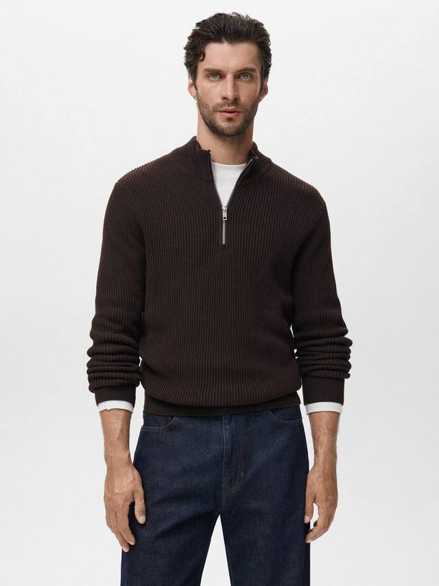 

Свитер с воротником-стойкой из хлопкового рибаны Madeirap Mango, Dark Brown