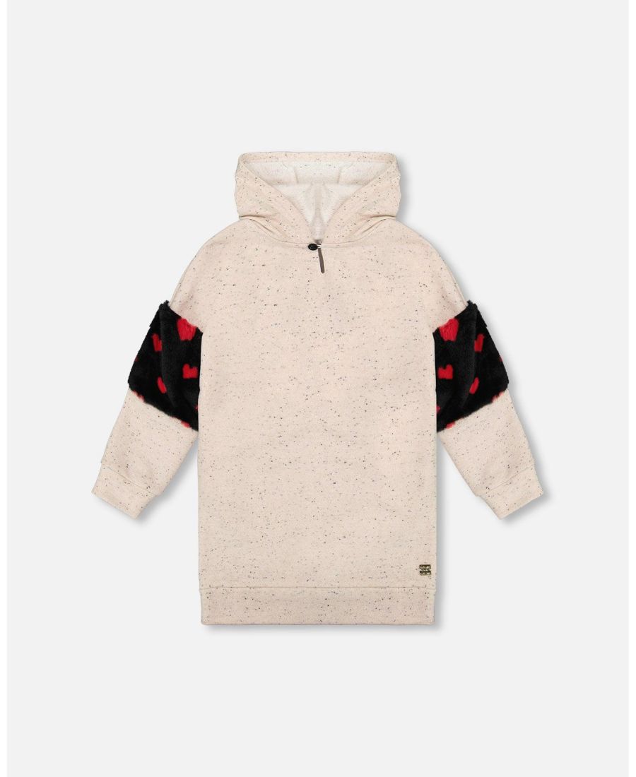 

Детское блестящее платье из французской махровой ткани с капюшоном, бежевого цвета, с сумочкой в форме сердца - для малышей/детей Deux par Deux, Beige and black