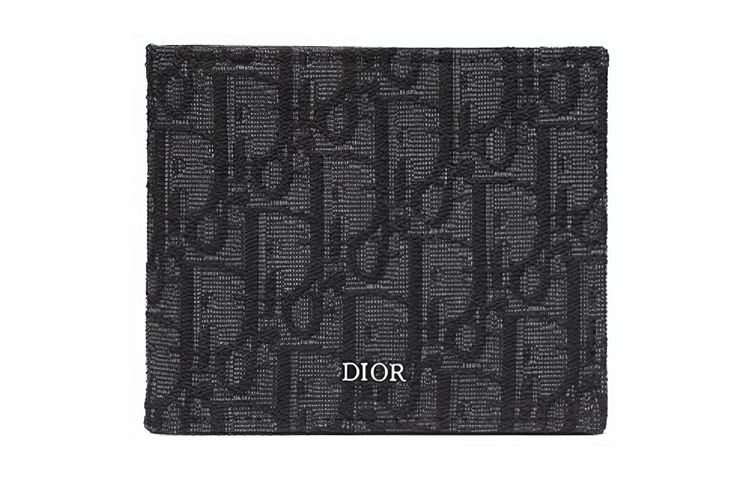 

DIOR Мужской кошелек из трикотажной ткани с коровьей кожей, черный