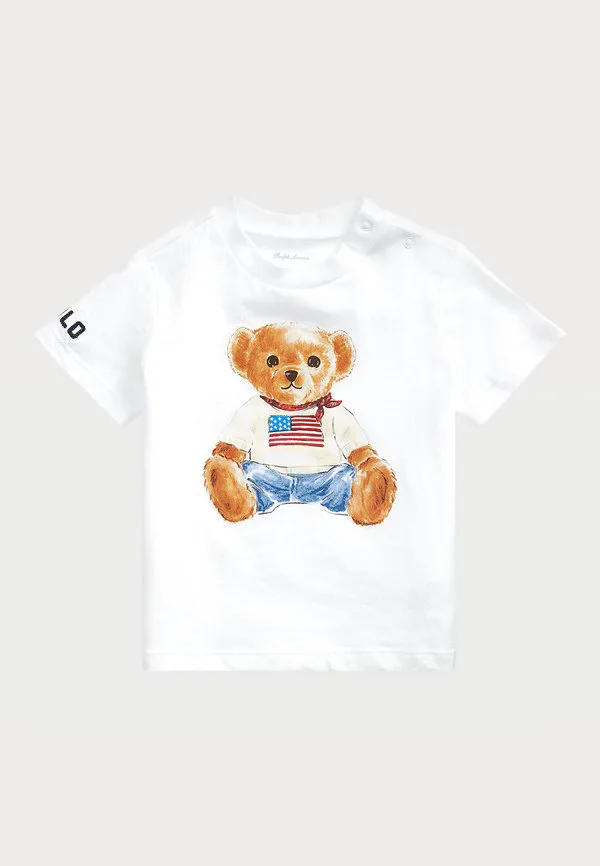 Футболка из хлопкового трикотажа с принтом в виде медведя поло. Polo Ralph Lauren, White
