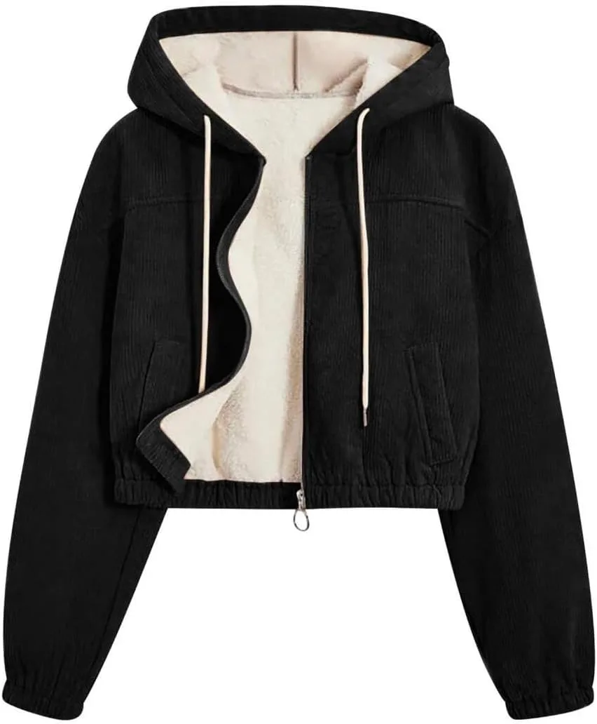 

Женская укороченная куртка-рубашка из вельвета с капюшоном