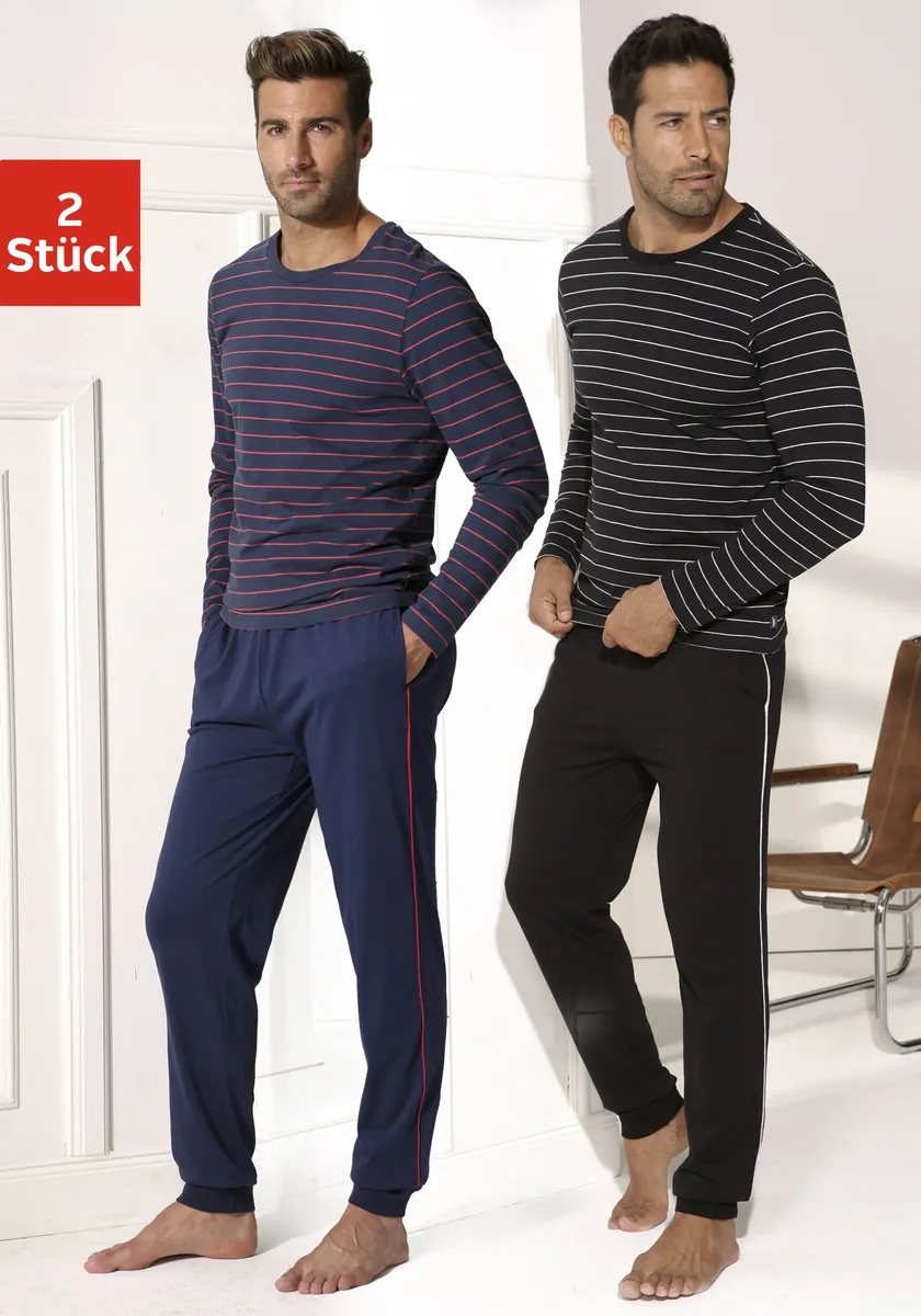 

Пижама AUTHENTIC LE JOGGER (упаковка, 4 шт., 2 шт.), удлиненная форма с полосками, окрашенными в пряжу, синий