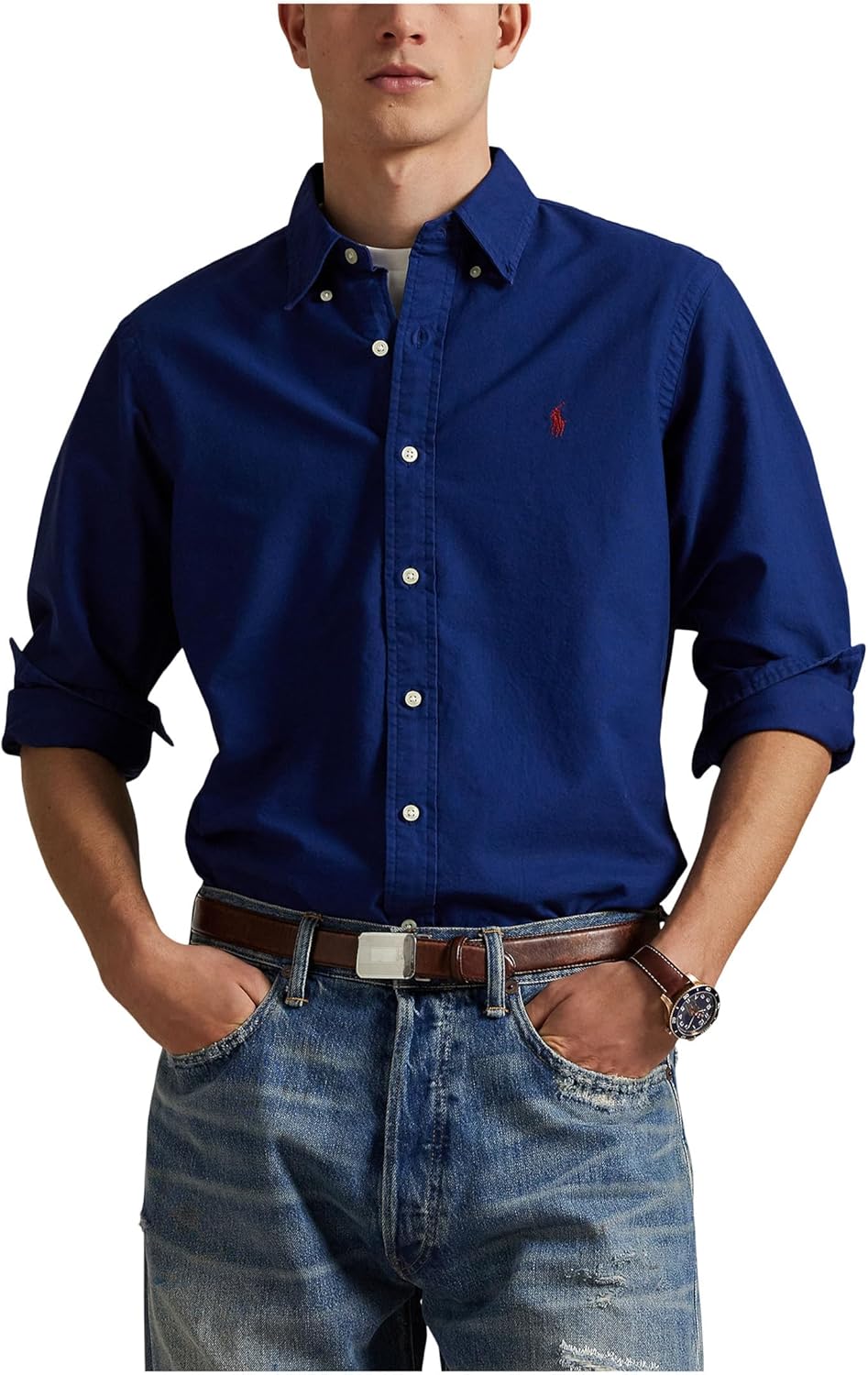 

POLO RALPH LAUREN Мужская классическая рубашка Oxford с окраской в готовом виде, Fresh Water