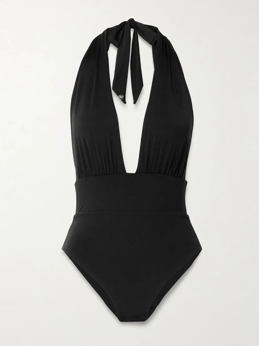 Купальник с открытой спиной и завязками на шее MAX MARA, черный