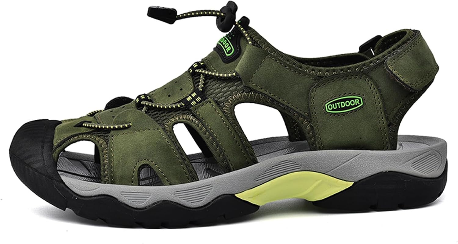 

Мужские закрытые сандалии для пеших прогулок, спортивные водонепроницаемые кожаные сандалии, легкие летние прогулочные повседневные водные обувь Generic, зеленый